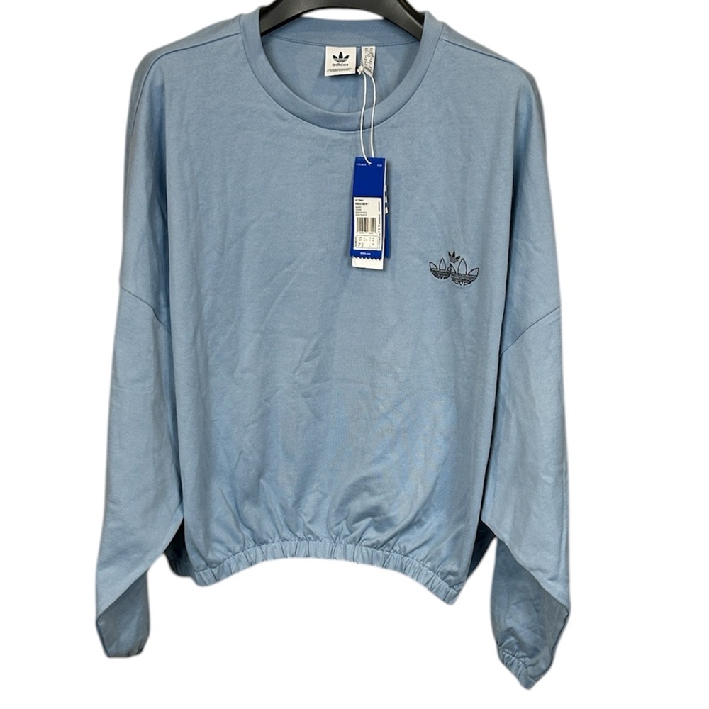 Adidas Originals Ambsky Blue Cropped Sweatshirt XL Women’s NWT Trefoil Logo